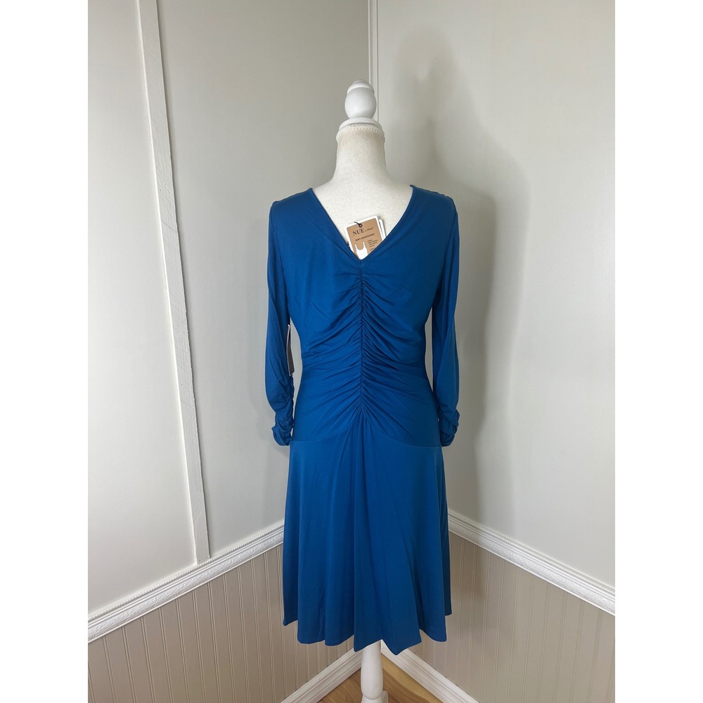 NUE by Shani Peacock Blue Ruched V-Neck Body Architecture Shaping Dress Size 12 - Picture 8 of 12